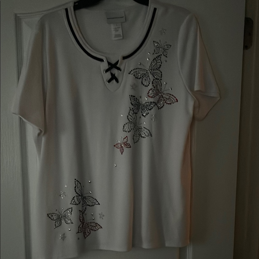 Women's White Butterfly Embellished Top